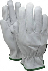 MCR Safety - Size M (8) Grain Goatskin General Protection Work Gloves - For Work & Driver, Uncoated, Slip-On Cuff, Full Fingered, White/Green, Paired - Americas Industrial Supply