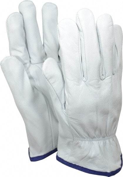 MCR Safety - Size XL (10) Grain Goatskin General Protection Work Gloves - For Work & Driver, Uncoated, Slip-On Cuff, Full Fingered, White/Navy Blue, Paired - Americas Industrial Supply