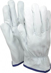 MCR Safety - Size XL (10) Grain Goatskin General Protection Work Gloves - For Work & Driver, Uncoated, Slip-On Cuff, Full Fingered, White/Navy Blue, Paired - Americas Industrial Supply