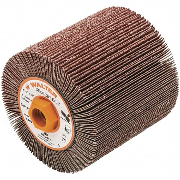 WALTER Surface Technologies - 4-1/4" Diam 80 Grit Aluminum Oxide Unmounted Flap Wheel - 5/8-11 Threaded Hole, 4" Wide, Coated, Grade Medium, 3,800 Max RPM - Americas Industrial Supply