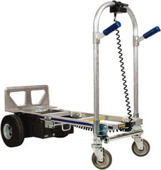 Wesco Industrial Products - 1,200 Lb Capacity 51-3/4" OAH Battery Powered Convertible Hand Truck - 18 x 7-1/2" Base Plate, Dual Grip/Loop Handle, Aluminum, Full Pneumatic Wheels - Americas Industrial Supply