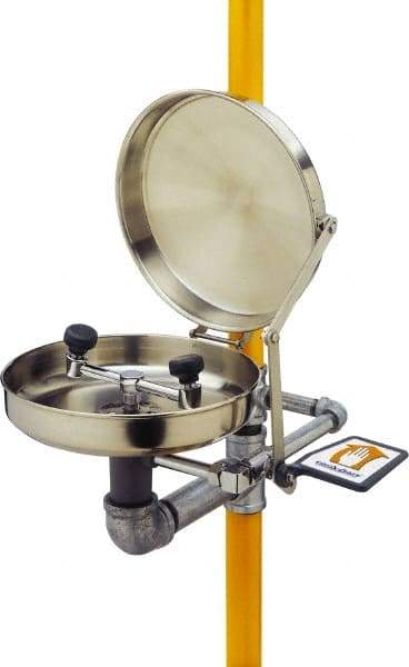 PRO-SAFE - 1-1/4" Inlet, 20 GPM shower Flow, Drench shower & Eyewash Station - Bowl with Hinged Dust Cover, Triangular Pull Rod & Push Flag Activated, Galvanized Steel Pipe, Plastic Shower Head, 0.4 GPM Bowl Flow, Corrosion Resistant, Top or Mid Supply - Americas Industrial Supply