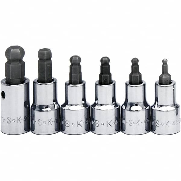 SK - 6 Piece 3/8" Drive Inch Ball Hex Bit Socket Set - 5/32 to 3/8" Hex - Americas Industrial Supply