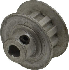 Power Drive - 10 Tooth, 3/16" Inside x 0.617" Outside Diam, Hub & Flange Timing Belt Pulley - 1/4" Belt Width, 0.637" Pitch Diam, 0.438" Face Width, Aluminum - Americas Industrial Supply