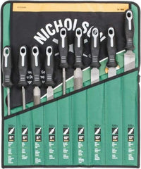 Nicholson - 9 Piece American Pattern File Set - 6", 8", 10", 12" Long, Bastard Coarseness, Set Includes Flat, Half Round, Mill, Round, Slim Taper - Americas Industrial Supply