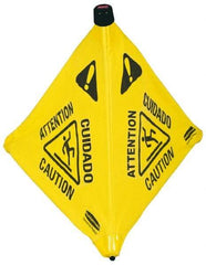 Rubbermaid - Caution, 21" Wide x 20" High, Plastic Floor Sign - POP-UP, Black on Yellow, For Accident Prevention - Americas Industrial Supply