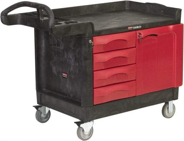Rubbermaid - 750 Lb Capacity, 4 Shelf Mobile Cabinet - 27-7/8" Wide x 50-3/4" Deep x 29" High, Polypropylene, Red/Black - Americas Industrial Supply
