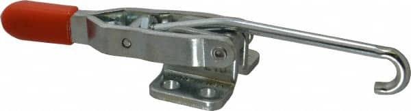 Lapeer - 200 Lb Capacity, Horizontal, J Hook, Flanged Base, Carbon Steel Pull Action Latch Clamp - 2-3/8" Drawing Movement, 5-11/16" OAL, Straight Handle - Americas Industrial Supply