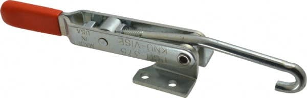 Lapeer - 375 Lb Capacity, Horizontal, J Hook, Flanged Base, Carbon Steel Pull Action Latch Clamp - 4" Drawing Movement, 8-5/8" OAL, Straight Handle - Americas Industrial Supply