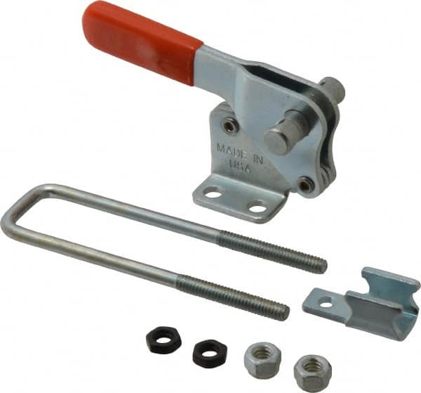 Lapeer - 1,000 Lb Capacity, Vertical, U Hook, Flanged Base, Carbon Steel Pull Action Latch Clamp - 2" Drawing Movement, 4" OAL, Straight Handle - Americas Industrial Supply