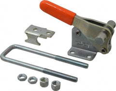 Lapeer - 2,000 Lb Capacity, Vertical, U Hook, Flanged Base, Carbon Steel Pull Action Latch Clamp - 2-1/2" Drawing Movement, 5.21" OAL, Straight Handle - Americas Industrial Supply