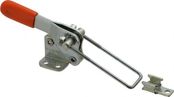 Lapeer - 500 Lb Capacity, Vertical, U Hook, Flanged Base, Carbon Steel Pull Action Latch Clamp - 1-1/2" Drawing Movement, 3-1/8" OAL, Straight Handle - Americas Industrial Supply