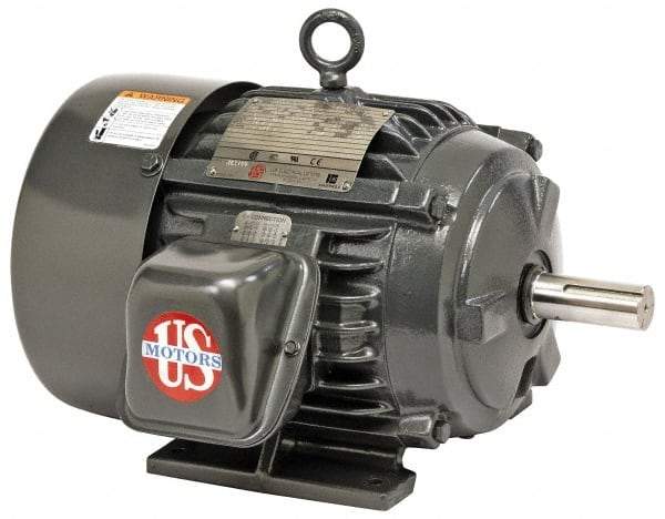 US Motors - 7-1/2 hp, TEFC Enclosure, No Thermal Protection, 1,765 RPM, 200 Volt, 60 Hz, Three Phase Energy Efficient Motor - Size 213 Frame, Rigid Mount, 1 Speed, Ball Bearings, 21.5 Full Load Amps, F Class Insulation, Reversible - Americas Industrial Supply