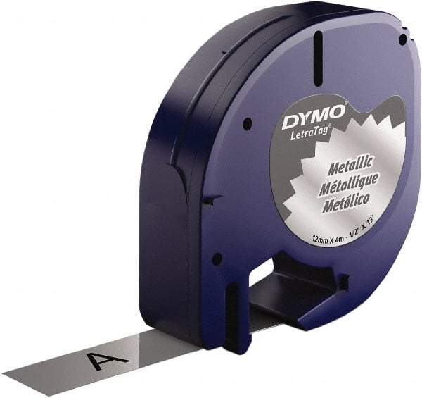 Dymo - 1/2" Wide x 156" Long, Black on Silver Metallic Tape - For DYMO Letratag Printers - Americas Industrial Supply