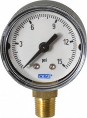 Wika - 1-1/2" Dial, 1/8 Thread, 0-15 Scale Range, Pressure Gauge - Lower Connection Mount, Accurate to 3-2-3% of Scale - Americas Industrial Supply