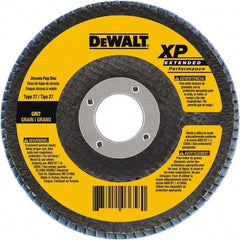 DeWALT - 120 Grit, 4-1/2" Disc Diam, 5/8-11 Center Hole, Type 29 Zirconia Alumina Flap Disc - 13,300 Max RPM, Poly Cotton Backing, Arbor Attaching System, Coated - Americas Industrial Supply