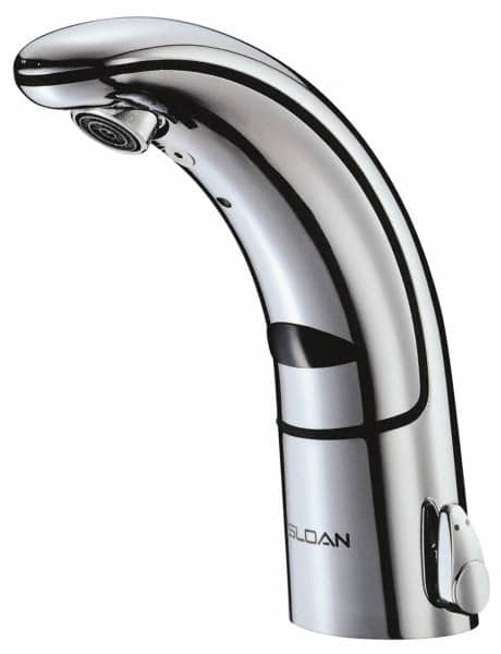 Sloan Valve Co. - Chrome Single Hole Electronic & Sensor Faucet with External Mixer - Powered by Battery, Standard Spout, 4" Mounting Centers - Americas Industrial Supply