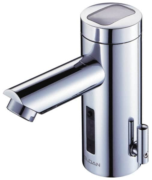 Sloan Valve Co. - Chrome Single Hole Electronic & Sensor Faucet with External Mixer - Powered by Battery, Standard Spout, 4" Mounting Centers - Americas Industrial Supply