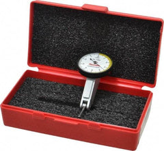 Starrett - 0.01 Inch Range, 0.0001 Inch Dial Graduation, Horizontal Dial Test Indicator - 1-3/8 Inch White Dial, 0-5-0 Dial Reading - Americas Industrial Supply