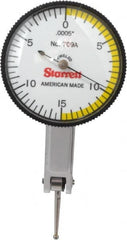 Starrett - 0.03 Inch Range, 0.0005 Inch Dial Graduation, Horizontal Dial Test Indicator - 1-3/8 Inch White Dial, 0-15-0 Dial Reading - Americas Industrial Supply