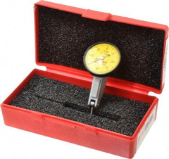 Starrett - 0.8 mm Range, 0.01 mm Dial Graduation, Horizontal Dial Test Indicator - 1-3/8 Inch Yellow Dial, 0-40-0 Dial Reading - Americas Industrial Supply