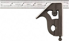 Starrett - 2 Piece, 6" Combination Square Set - 1/16, 1/32, 1/64 & 1/8" (4R) Graduation, Hardened Steel Blade, Cast Iron Square Head - Americas Industrial Supply