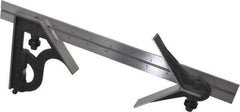 Starrett - 3 Piece, 12" Combination Square Set - 1/16, 1/32, 1/64 & 1/8" (4R) Graduation, Steel Blade, Cast Iron Center & Square Head - Americas Industrial Supply