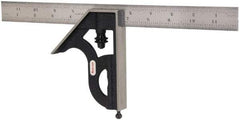 Starrett - 2 Piece, 12" Combination Square Set - 1/100, 1/32, 1/50 & 1/64" (16R) Graduation, Steel Blade, Cast Iron Square Head - Americas Industrial Supply