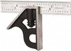 Starrett - 2 Piece, 4" Combination Square Set - 1/16, 1/32, 1/64 & 1/8" (4R) Graduation, Steel Blade, Cast Iron Square Head - Americas Industrial Supply
