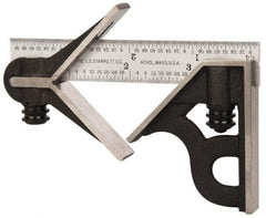 Starrett - 3 Piece, 4" Combination Square Set - 1/16, 1/32, 1/64 & 1/8" (4R) Graduation, Steel Blade, Cast Iron Center & Square Head - Americas Industrial Supply