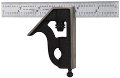 Starrett - 2 Piece, 6" Combination Square Set - 1/16, 1/32, 1/64 & 1/8" (4R) Graduation, Steel Blade, Cast Iron Square Head - Americas Industrial Supply