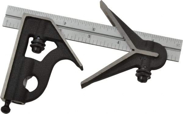 Starrett - 3 Piece, 6" Combination Square Set - 1/16, 1/32, 1/64 & 1/8" (4R) Graduation, Steel Blade, Cast Iron Center & Square Head - Americas Industrial Supply
