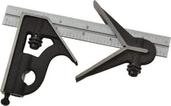 Starrett - 3 Piece, 6" Combination Square Set - 1/16, 1/32, 1/64 & 1/8" (4R) Graduation, Steel Blade, Cast Iron Center & Square Head - Americas Industrial Supply