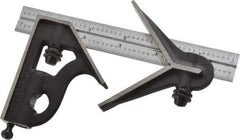 Starrett - 3 Piece, 6" Combination Square Set - 1/100, 1/32, 1/50 & 1/64" (16R) Graduation, Steel Blade, Cast Iron Center & Square Head - Americas Industrial Supply