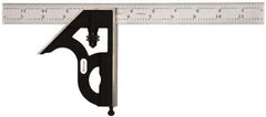 Starrett - 2 Piece, 12" Combination Square Set - 1/16, 1/32, 1/64 & 1/8" (4R) Graduation, Steel Blade, Cast Iron Square Head - Americas Industrial Supply