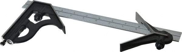 Starrett - 3 Piece, 12" Combination Square Set - 1/16, 1/32, 1/64 & 1/8" (4R) Graduation, Steel Blade, Cast Iron Center & Square Head - Americas Industrial Supply
