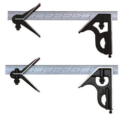 Starrett - 3 Piece, 24" Combination Square Set - 1/100, 1/32, 1/50 & 1/64" (16R) Graduation, Steel Blade, Cast Iron Center & Square Head - Americas Industrial Supply