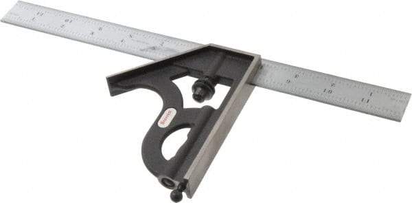 Starrett - 2 Piece, 12" Combination Square Set - 1/100, 1/32, 1/50 & 1/64" (16R) Graduation, Steel Blade, Cast Iron Square Head - Americas Industrial Supply