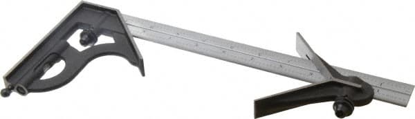 Starrett - 3 Piece, 12" Combination Square Set - 1/100, 1/32, 1/50 & 1/64" (16R) Graduation, Steel Blade, Cast Iron Center & Square Head - Americas Industrial Supply