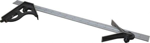 Starrett - 3 Piece, 18" Combination Square Set - 1/16, 1/32, 1/64 & 1/8" (4R) Graduation, Steel Blade, Cast Iron Center & Square Head - Americas Industrial Supply