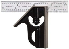 Starrett - 2 Piece, 4" Combination Square Set - 1/16, 1/32, 1/64 & 1/8" (4R) Graduation, Steel Blade, Forged Steel Square Head - Americas Industrial Supply