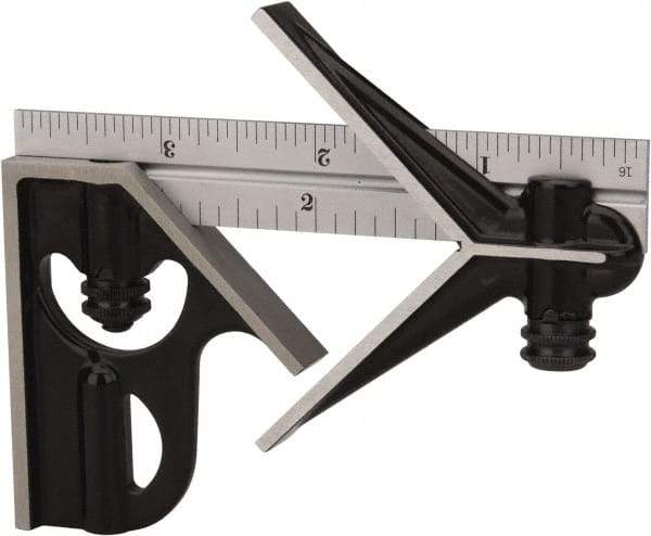 Starrett - 3 Piece, 4" Combination Square Set - 1/16, 1/32, 1/64 & 1/8" (4R) Graduation, Steel Blade, Forged Steel Center & Square Head - Americas Industrial Supply