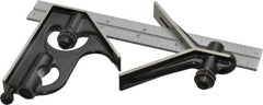 Starrett - 3 Piece, 6" Combination Square Set - 1/16, 1/32, 1/64 & 1/8" (4R) Graduation, Steel Blade, Forged Steel Center & Square Head - Americas Industrial Supply