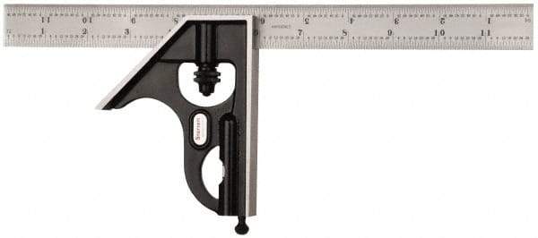 Starrett - 2 Piece, 12" Combination Square Set - 1/16, 1/32, 1/64 & 1/8" (4R) Graduation, Steel Blade, Forged Steel Square Head - Americas Industrial Supply