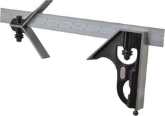 Starrett - 3 Piece, 12" Combination Square Set - 1/16, 1/32, 1/64 & 1/8" (4R) Graduation, Steel Blade, Forged Steel Center & Square Head - Americas Industrial Supply