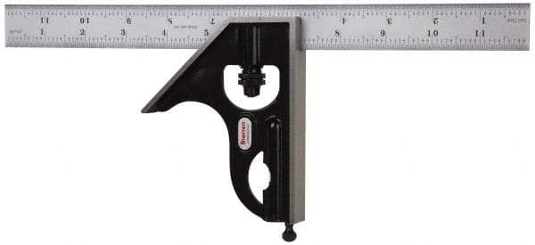 Starrett - 2 Piece, 12" Combination Square Set - 1/100, 1/32, 1/50 & 1/64" (16R) Graduation, Steel Blade, Forged Steel Square Head - Americas Industrial Supply