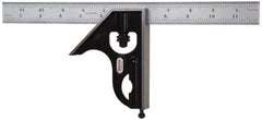 Starrett - 2 Piece, 12" Combination Square Set - 1/100, 1/32, 1/50 & 1/64" (16R) Graduation, Steel Blade, Forged Steel Square Head - Americas Industrial Supply