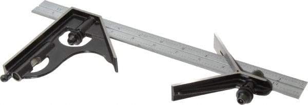Starrett - 3 Piece, 12" Combination Square Set - 1/100, 1/32, 1/50 & 1/64" (16R) Graduation, Steel Blade, Forged Steel Center & Square Head - Americas Industrial Supply