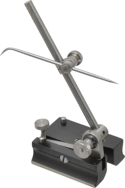 Starrett - 2 Spindle, 4 and 7 Inch Spindle Length, Surface Gage - 2 Inch Long x 1-1/2 Inch Wide Base, Hardened Steel - Americas Industrial Supply