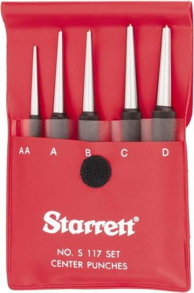 Starrett - 5 Piece, 1/16 to 5/32", Center Punch Set - Round Shank, Comes in Vinyl Pouch - Americas Industrial Supply